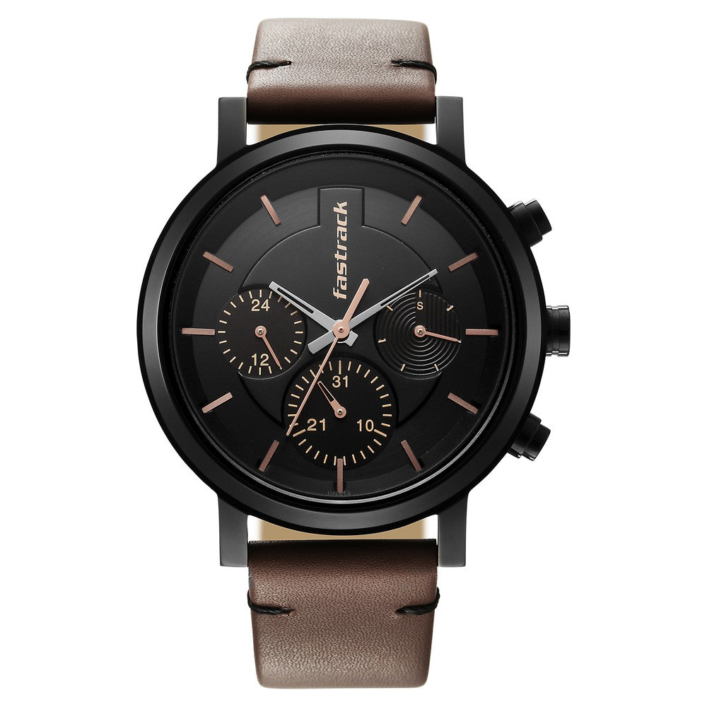 Fastrack Tick Tock Black Dial Watch for Guys