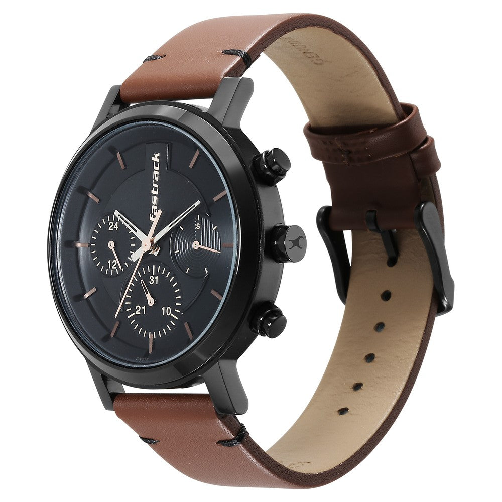 Fastrack Tick Tock Black Dial Watch for Guys