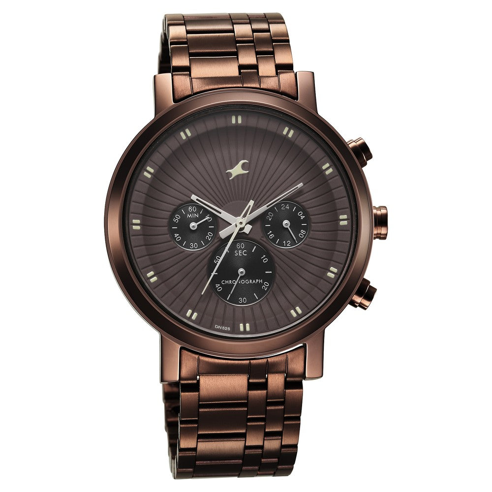 Fastrack Kronos Multifunction Brown Dial Stainless Steel Strap Watch for Guys