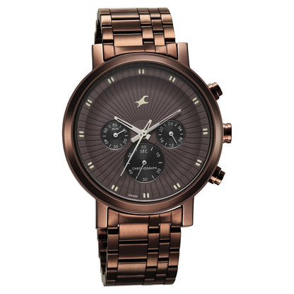 Fastrack Kronos Multifunction Brown Dial Stainless Steel Strap Watch for Guys