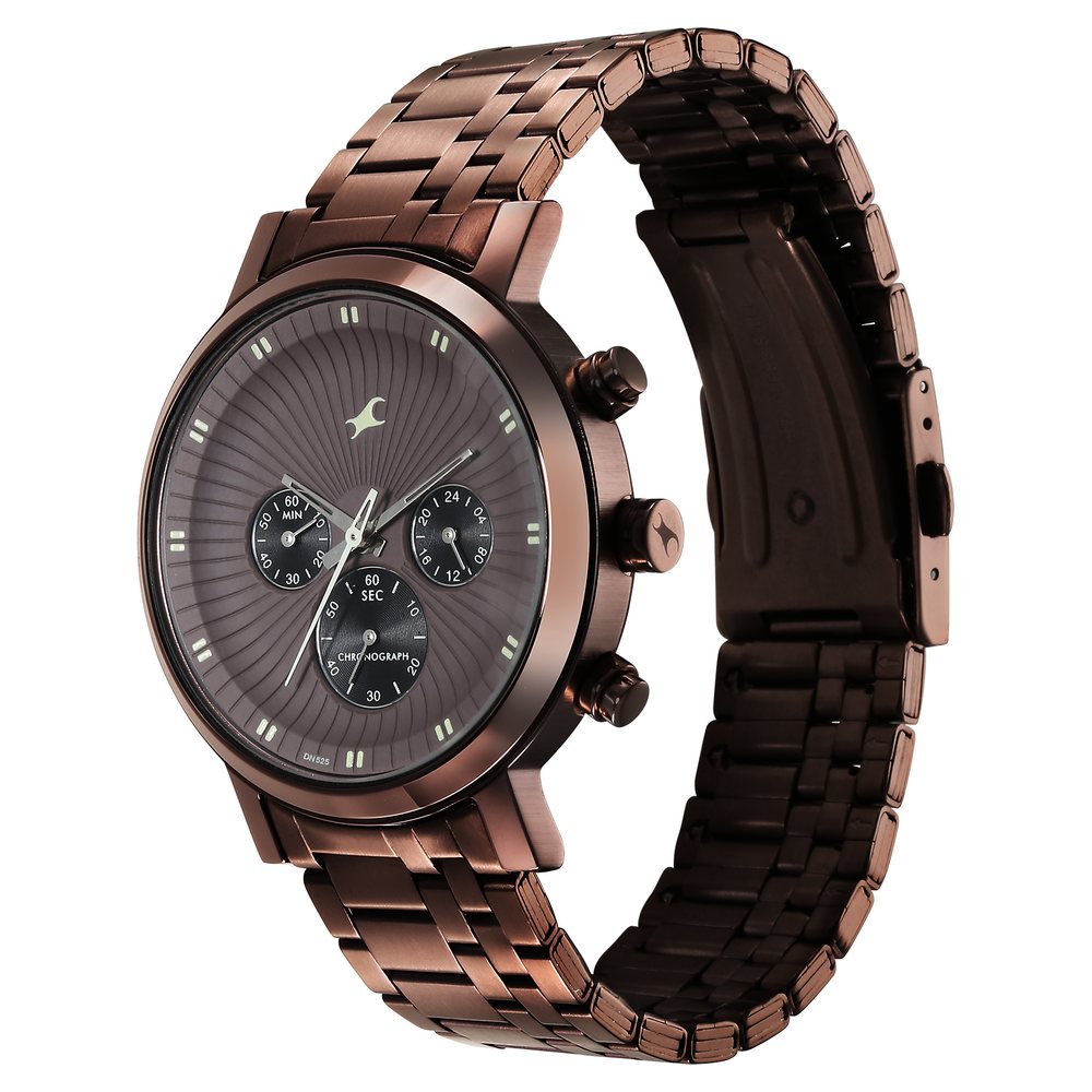 Fastrack Kronos Multifunction Brown Dial Stainless Steel Strap Watch for Guys