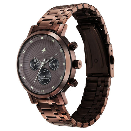 Fastrack Kronos Multifunction Brown Dial Stainless Steel Strap Watch for Guys