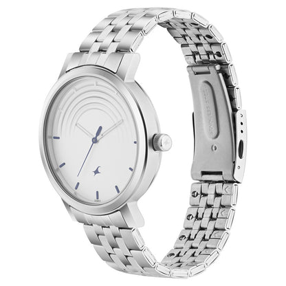 Fastrack Crush Quartz Analog White Dial Stainless Steel Strap Watch for Guys