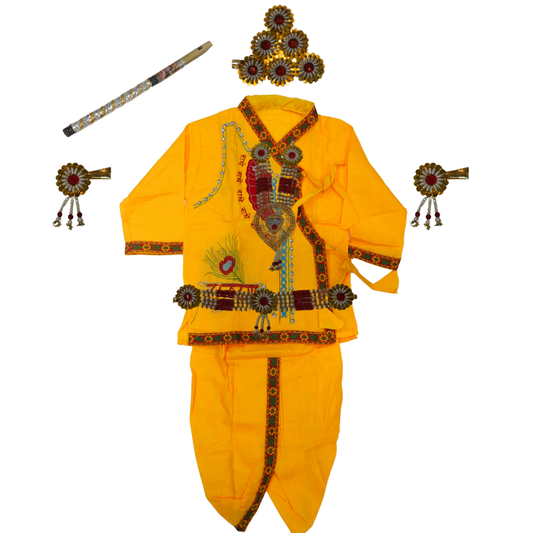 Vasthrlay Little Krishna Dress Costume Set In Yellow Color for Boys