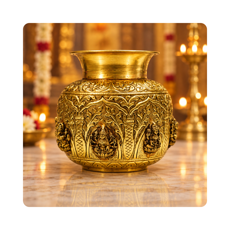 Brass Ashtalakshmi Engraved Kalash 5.5 Inch