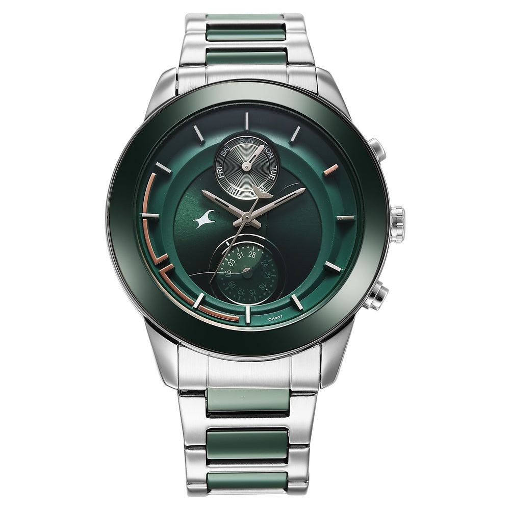Fastrack Oceanyx - Ceramic Quartz Multifunction Green Dial Two Toned Strap Watch For Guys