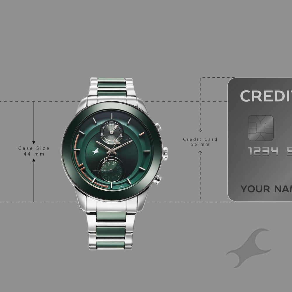 Fastrack Oceanyx - Ceramic Quartz Multifunction Green Dial Two Toned Strap Watch For Guys