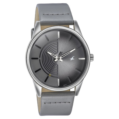 Fastrack Stunners Quartz Analog Grey Dial Grey Leather Strap Watch For Guys