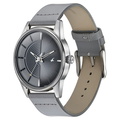 Fastrack Stunners Quartz Analog Grey Dial Grey Leather Strap Watch For Guys