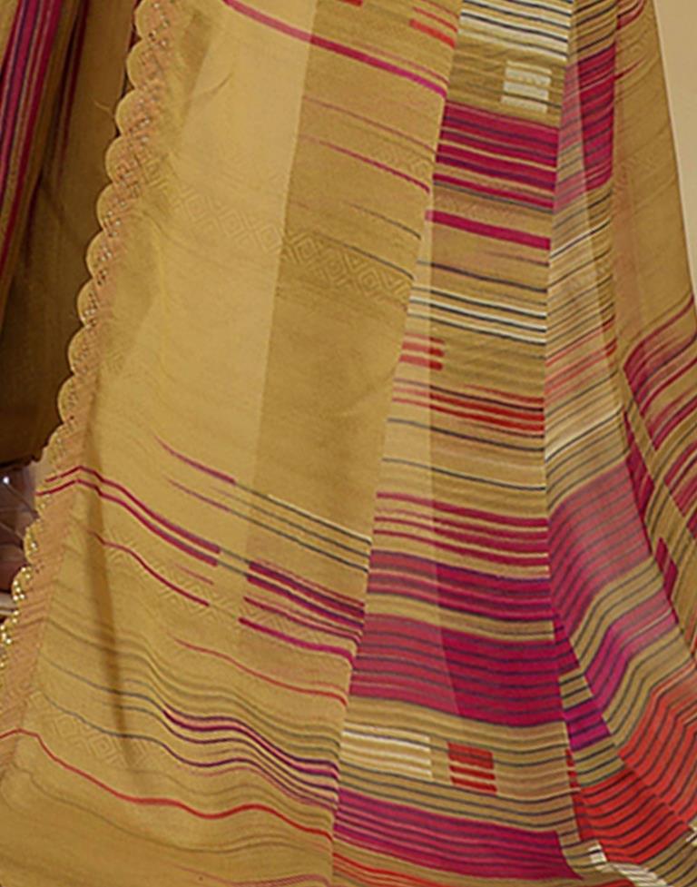 Sudathi Beige Printed Georgette Saree - PUSHMYCART