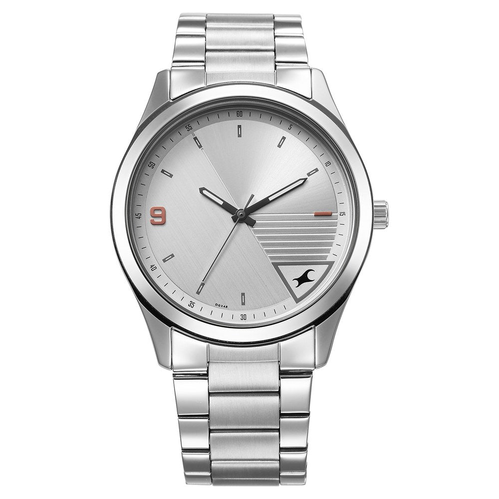 Fastrack Stunners Quartz Analog Silver Dial Silver Metal Strap Watch For Guys