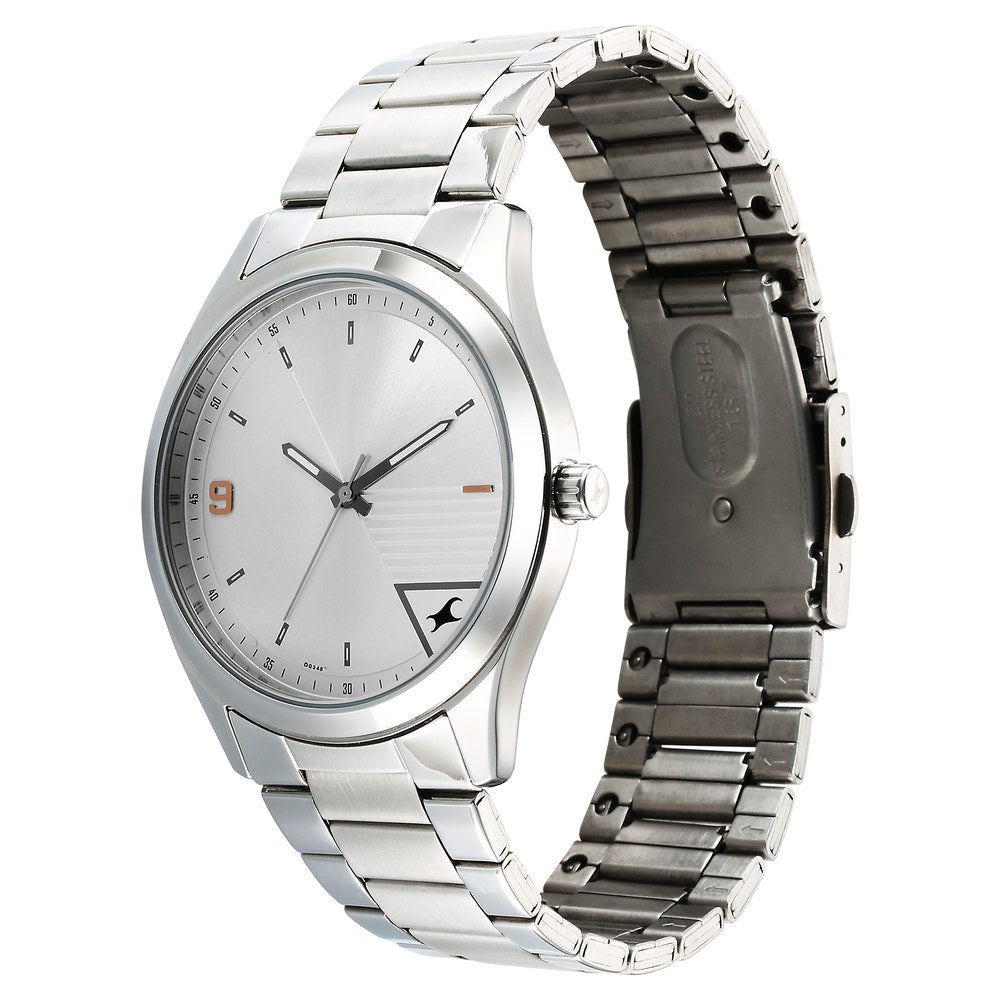 Fastrack Stunners Quartz Analog Silver Dial Silver Metal Strap Watch For Guys
