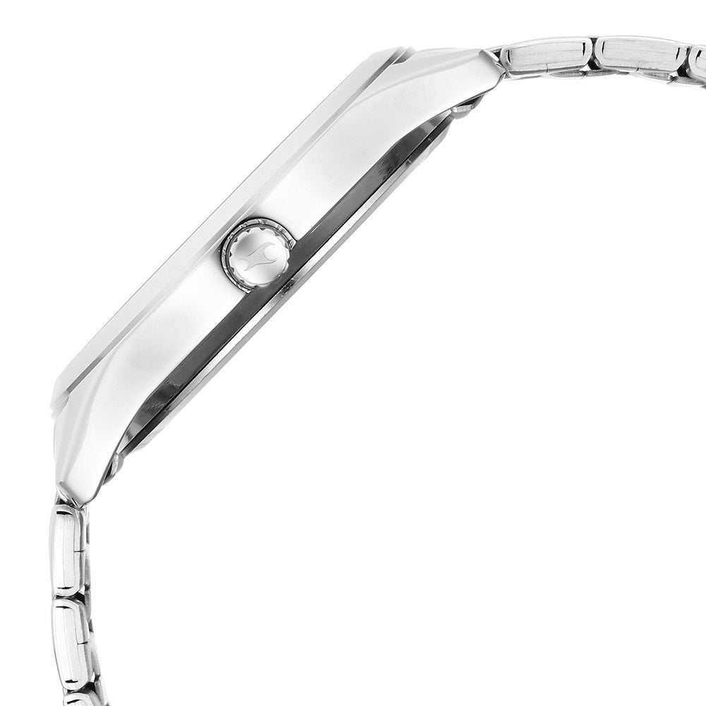 Fastrack Stunners Quartz Analog Silver Dial Silver Metal Strap Watch For Guys