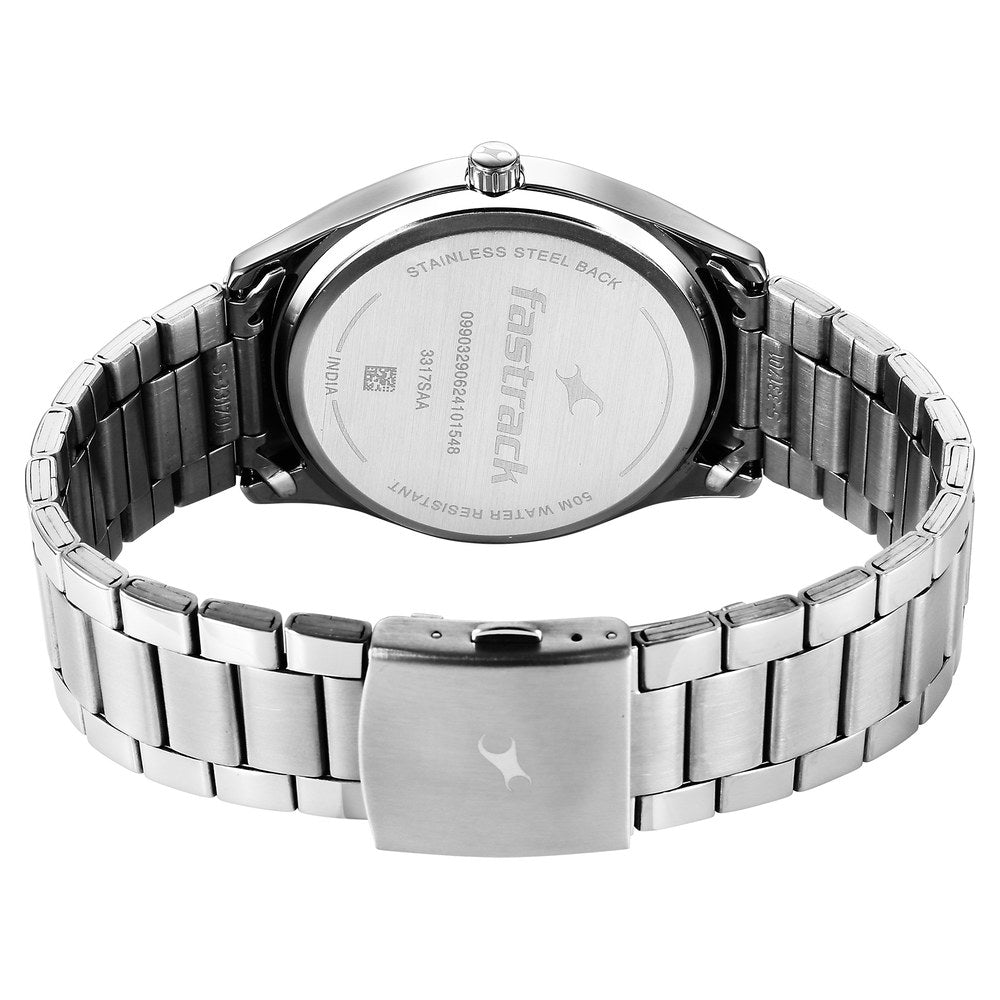 Fastrack Stunners Quartz Analog Silver Dial Silver Metal Strap Watch For Guys