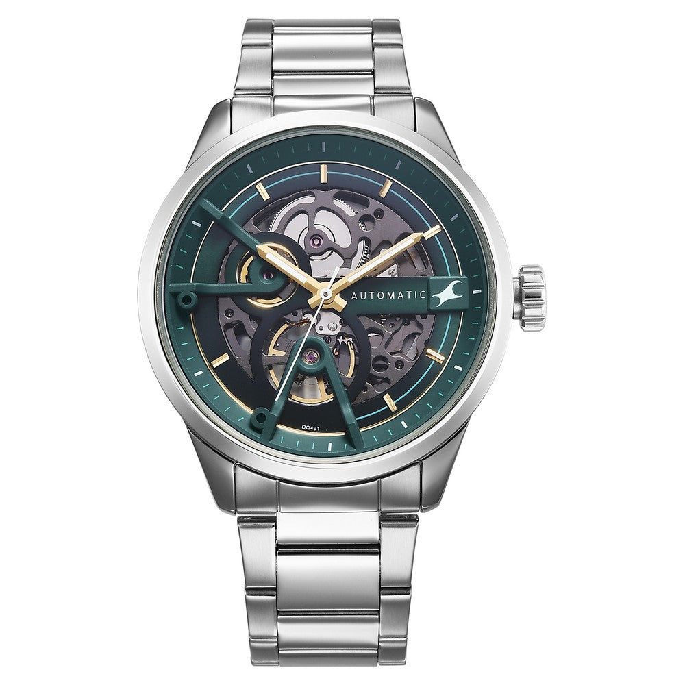 Fastrack Automatics Green Dial Silver Metal Strap Automatic Watch ForGuys