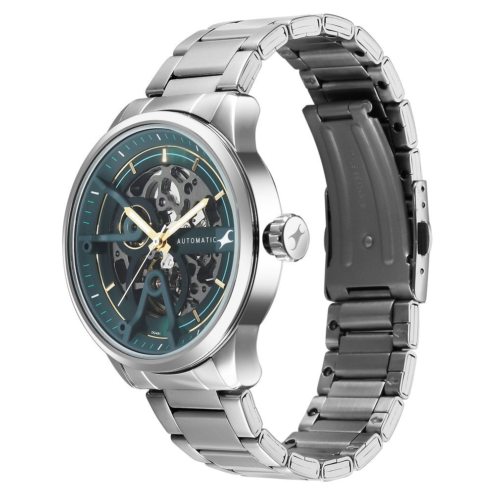 Fastrack Automatics Green Dial Silver Metal Strap Automatic Watch ForGuys
