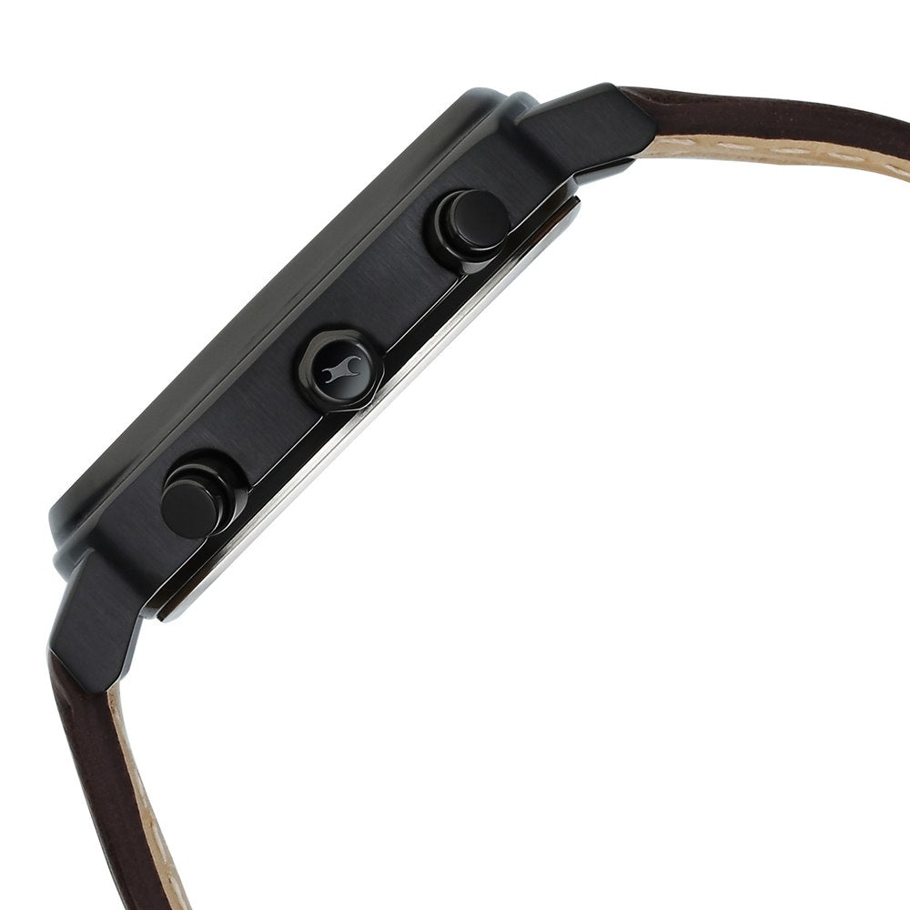 Fastrack Kronos Chronograph Black Dial Brown Leather Strap Watch For Guys