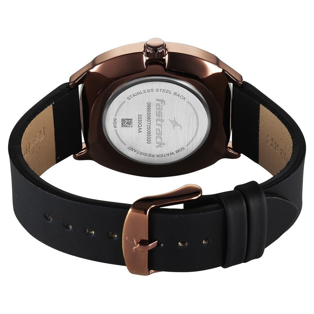 Fastrack Tick Tock Quartz Multifunction Black Dial Leather Strap Watch For Guys