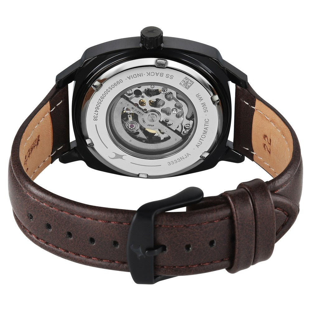 Fastrack Automatics Collection Green Dial Brown Leather Strap Watch For Guys