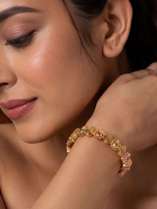YouBella Set of 2 Gold Plated Red Green Stone Studded Bangles