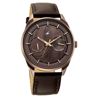 Fastrack Tick Tock Multifunction with Hazelnut Brown Dial Leather Strap Watch for Guys