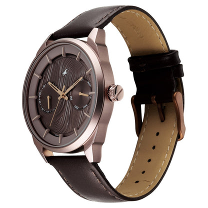 Fastrack Tick Tock Multifunction with Hazelnut Brown Dial Leather Strap Watch for Guys