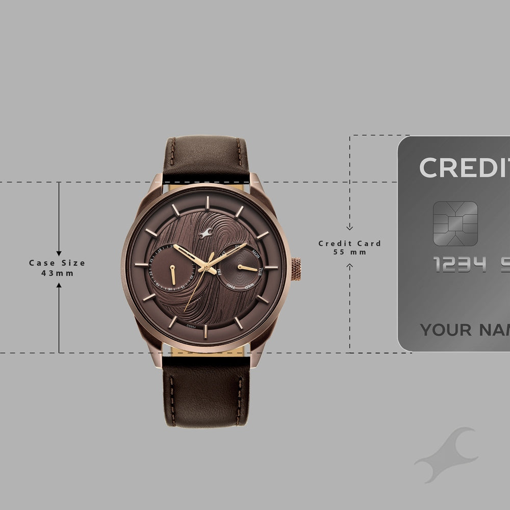 Fastrack Tick Tock Multifunction with Hazelnut Brown Dial Leather Strap Watch for Guys