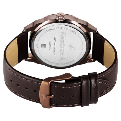 Fastrack Tick Tock Multifunction with Hazelnut Brown Dial Leather Strap Watch for Guys