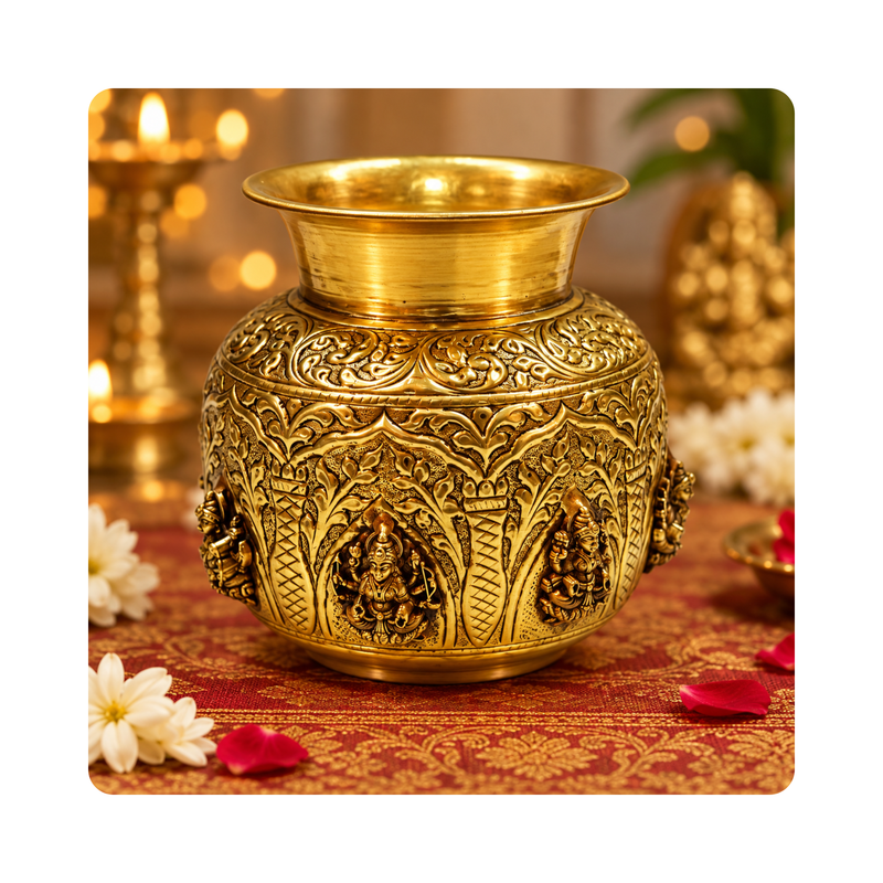 Brass Ashtalakshmi Engraved Kalash 5.5 Inch