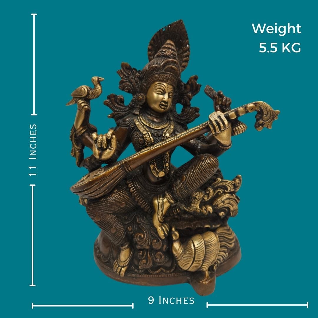Tamas Brass Four Armed Saraswati Playing Veena Statue/Idol - PUSHMYCART
