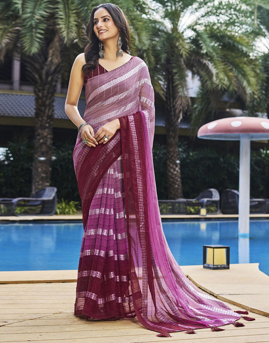 Sudathi Light Pink  Printed Georgette Saree - PUSHMYCART