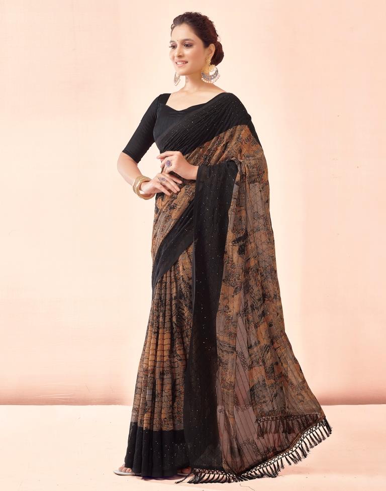 Sudathi Black Printed Georgette Saree - PUSHMYCART