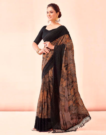 Sudathi Black Printed Georgette Saree - PUSHMYCART