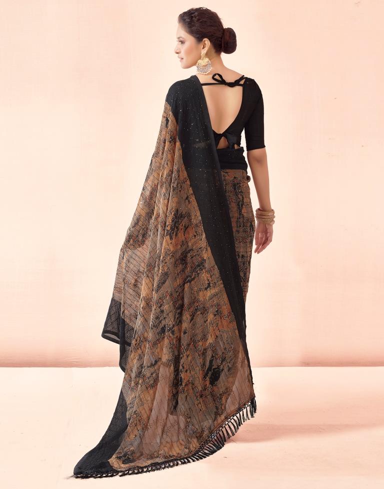 Sudathi Black Printed Georgette Saree - PUSHMYCART