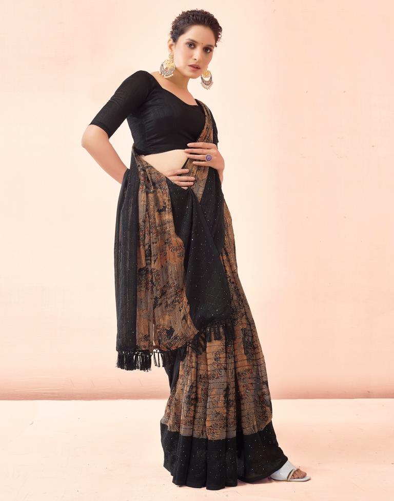 Sudathi Black Printed Georgette Saree - PUSHMYCART