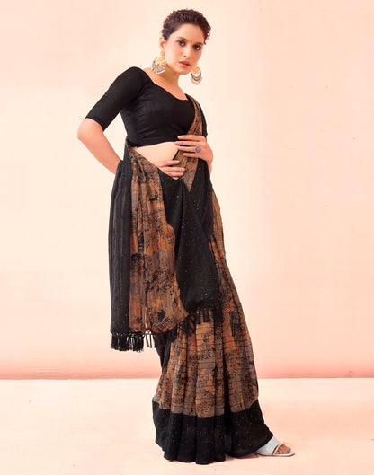 Sudathi Black Printed Georgette Saree - PUSHMYCART