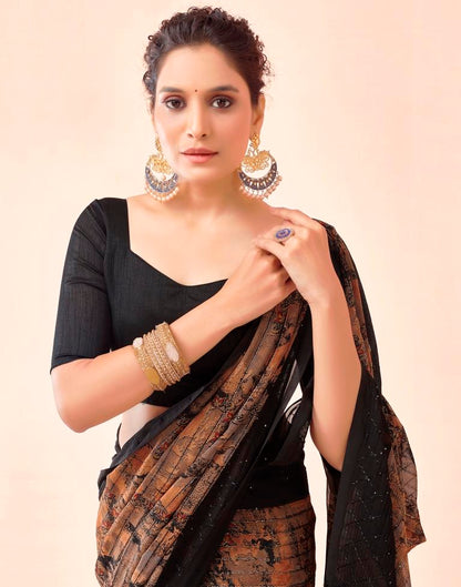 Sudathi Black Printed Georgette Saree - PUSHMYCART