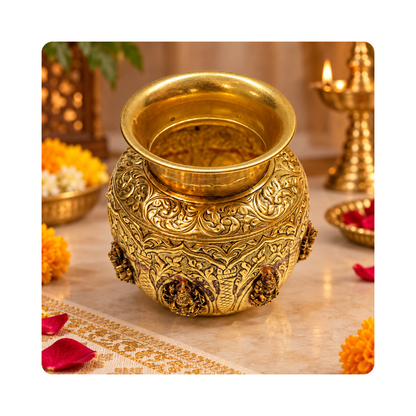 Brass Ashtalakshmi Engraved Kalash 5.5 Inch