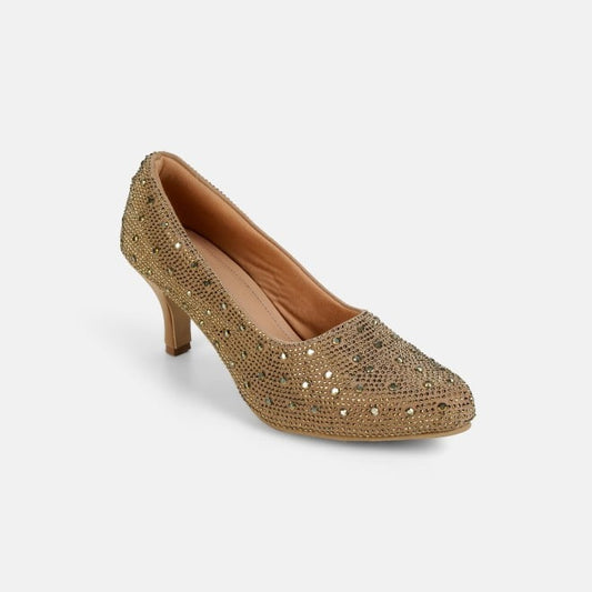 Mochi Antique Gold Party Stiletto Pumps for Women Style 35-2622