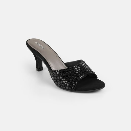Mochi Black Party Stiletto Slip Ons for Women Style 35-981