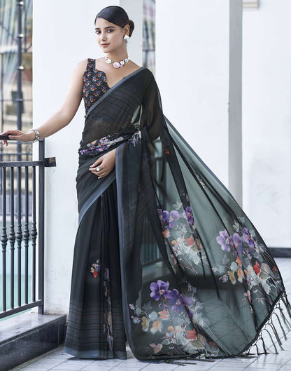 Sudathi Black Printed Georgette Saree - PUSHMYCART