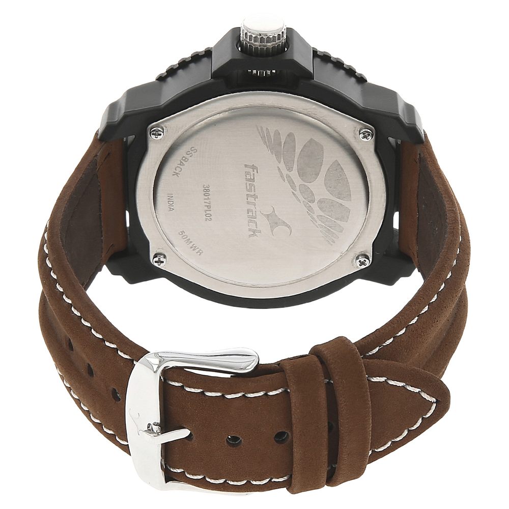 Fastrack Quartz Analog Silver Dial Leather Strap Watch for Guys 38017PL02J
