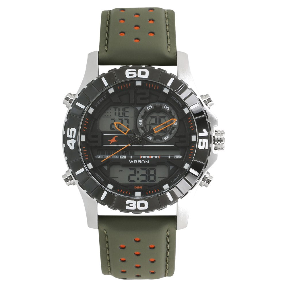 Fastrack Quartz Analog Digital Black Dial Leather Strap Watch for Guys