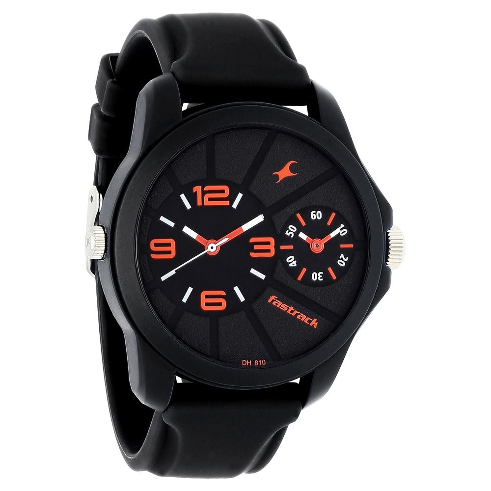 Fastrack Quartz Analog Black Dial Silicone Strap Watch for Guys