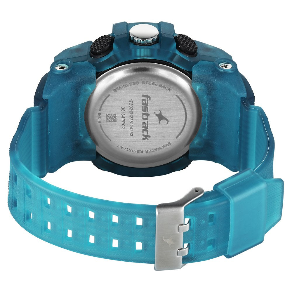 Fastrack StreetStyle Quartz Analog Digital Black Dial Translucent Blue Polyether Strap Watch For Guys