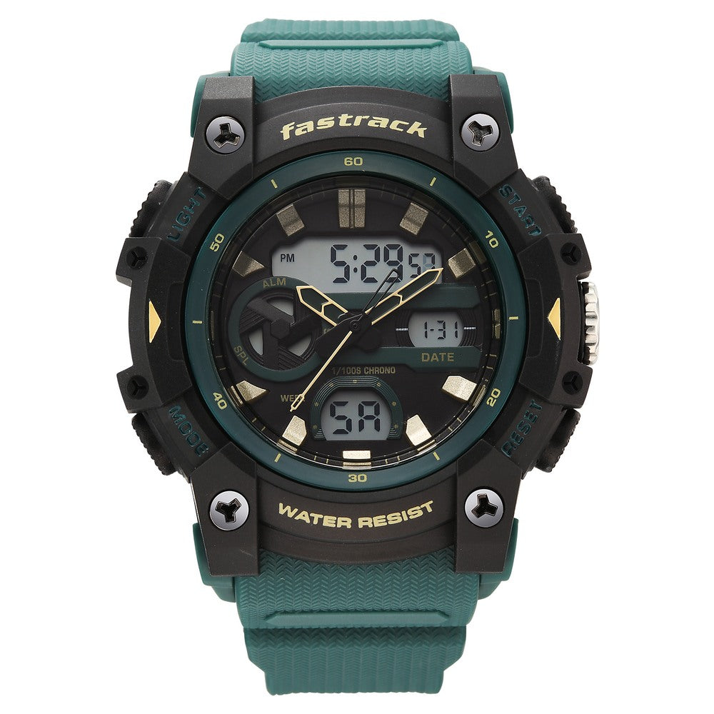 Fastrack StreetStyle Quartz Analog Digital Green Dial Green Polyether Strap Watch For Guys