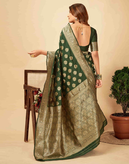 Sudathi Dark Green Woven Banarasi Silk Saree - PUSHMYCART