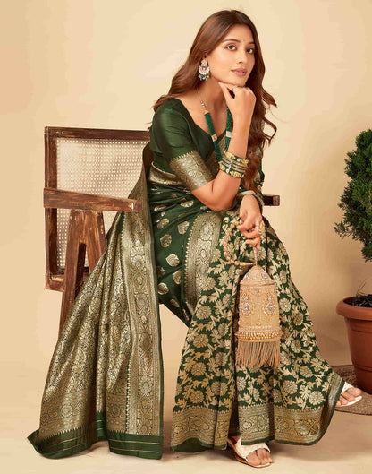 Sudathi Dark Green Woven Banarasi Silk Saree - PUSHMYCART
