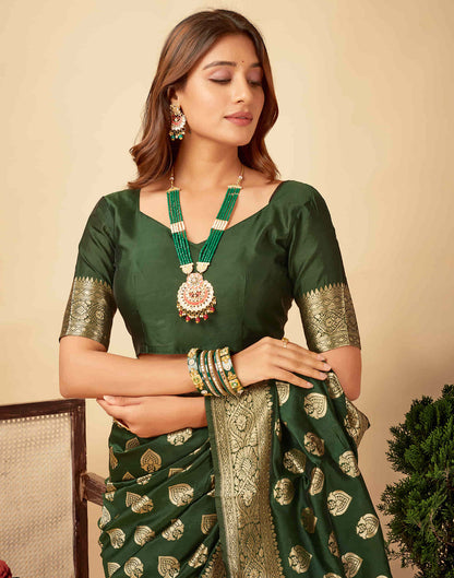 Sudathi Dark Green Woven Banarasi Silk Saree - PUSHMYCART