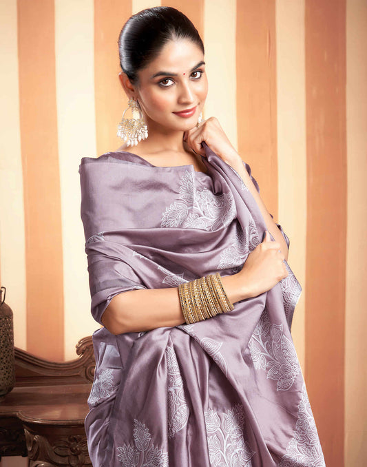 Sudathi Dusty Mauve Woven Banarasi Silk Saree - PUSHMYCART